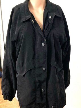 Braetan Men’s M Black Button Front Mid-Length Jacket Pockets Point Collar
